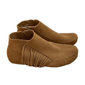 Minnetonka Moccasins Suede Fringe Ankle Booties Brown Tan Womens 6